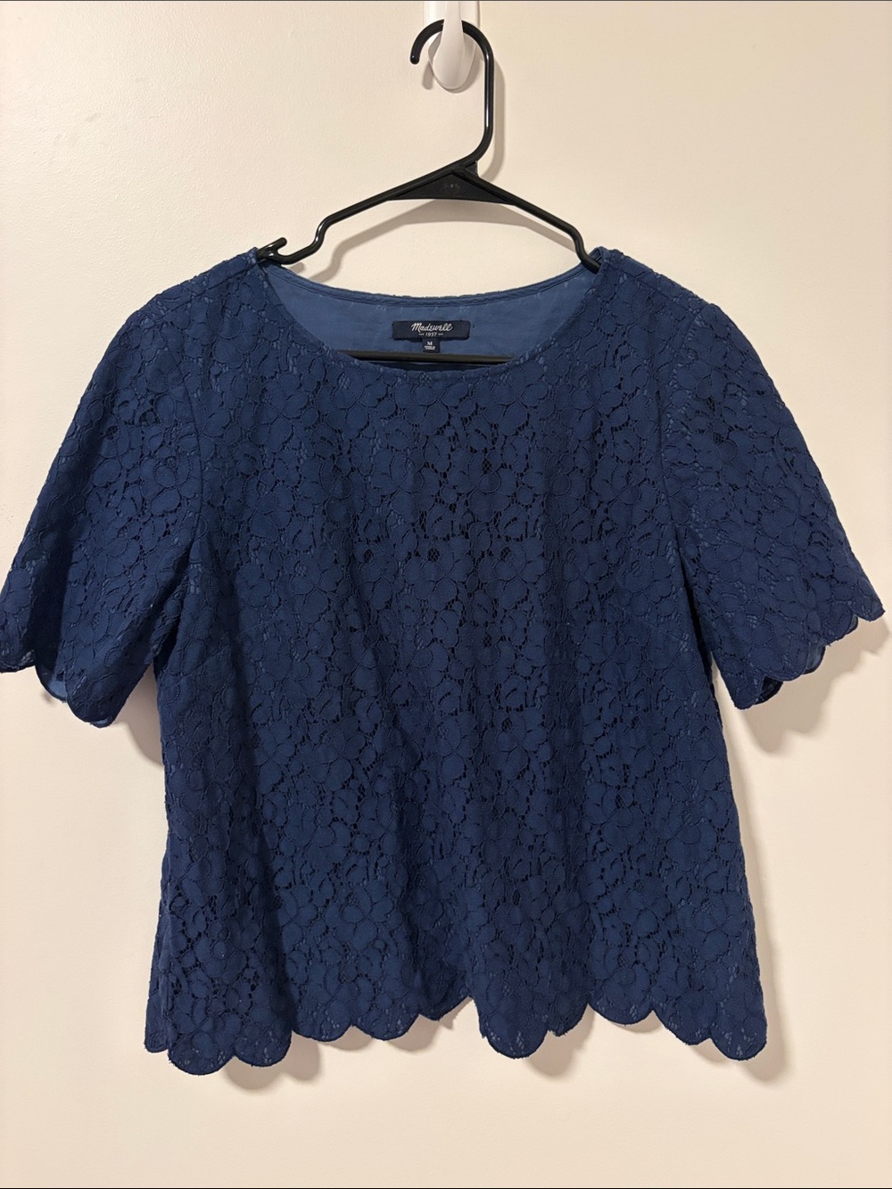 Madewell Lace Bloom Top Scalloped Navy Blue Size Medium